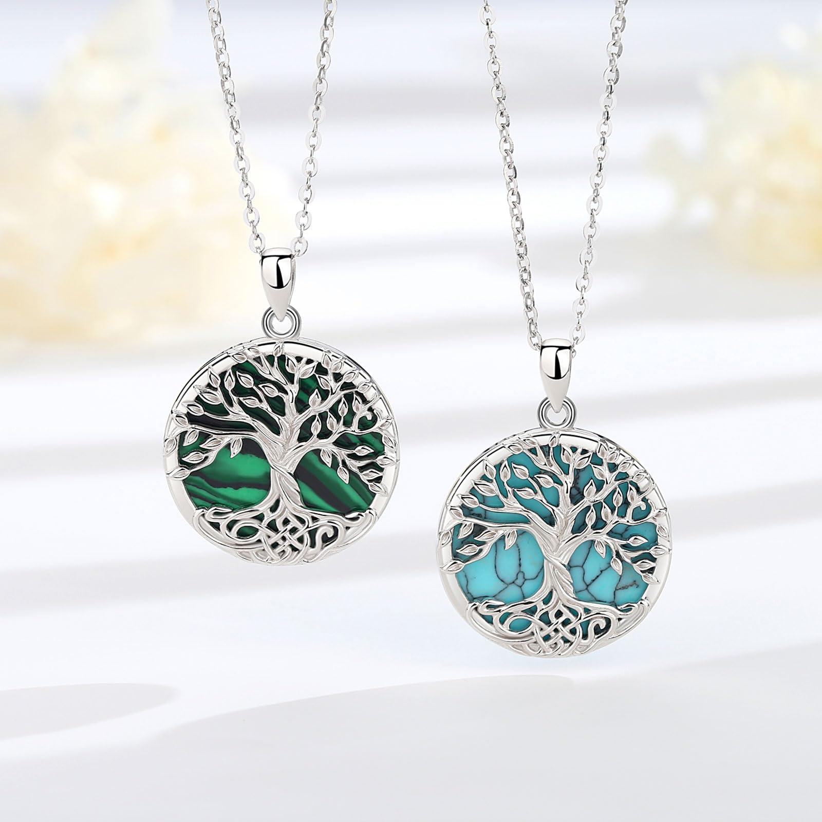 Colgante Árbol de La Vida Plata de Ley 925 Collar de Nudo Celta Árbol de La Vida Vintage Yggdrasil Turquesa Joyería, Regalo Amuleto para Mujer Hombre Madre Mama Hija, 18"