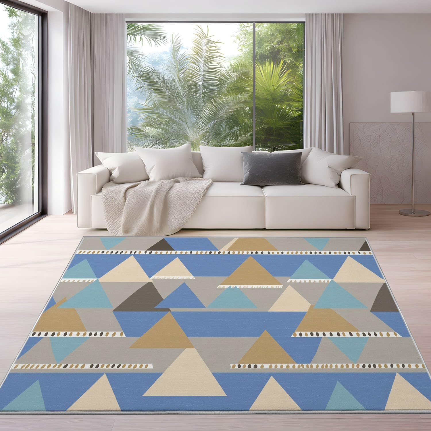 Teppich für Schlafzimmer, Wohnzimmer, Flur - 60 x 120 cm, Weich Microfaser Kurzflorteppiche, Rutschfester, Fusselfrei, Maschinenwaschbar Carpet, Beige, Einfach Geometrisch Dreieck