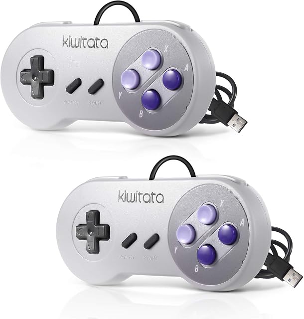 KIWITATA 2X Classique SNES USB Contrôleur pour PC Jeux, Rétro SNES Fils USB Contrôleur d'émulateur de jeu pour Windows XP 7 8 11 Mac Raspberry Pi