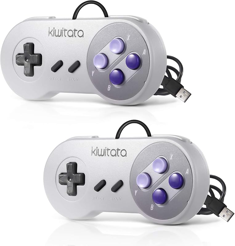 KIWITATA 2X Controlador USB SNES clásico para juegos de PC, controlador emulador de juegos USB con cable SNES retro para Windows XP 7 8 11 Mac Raspberry Pi