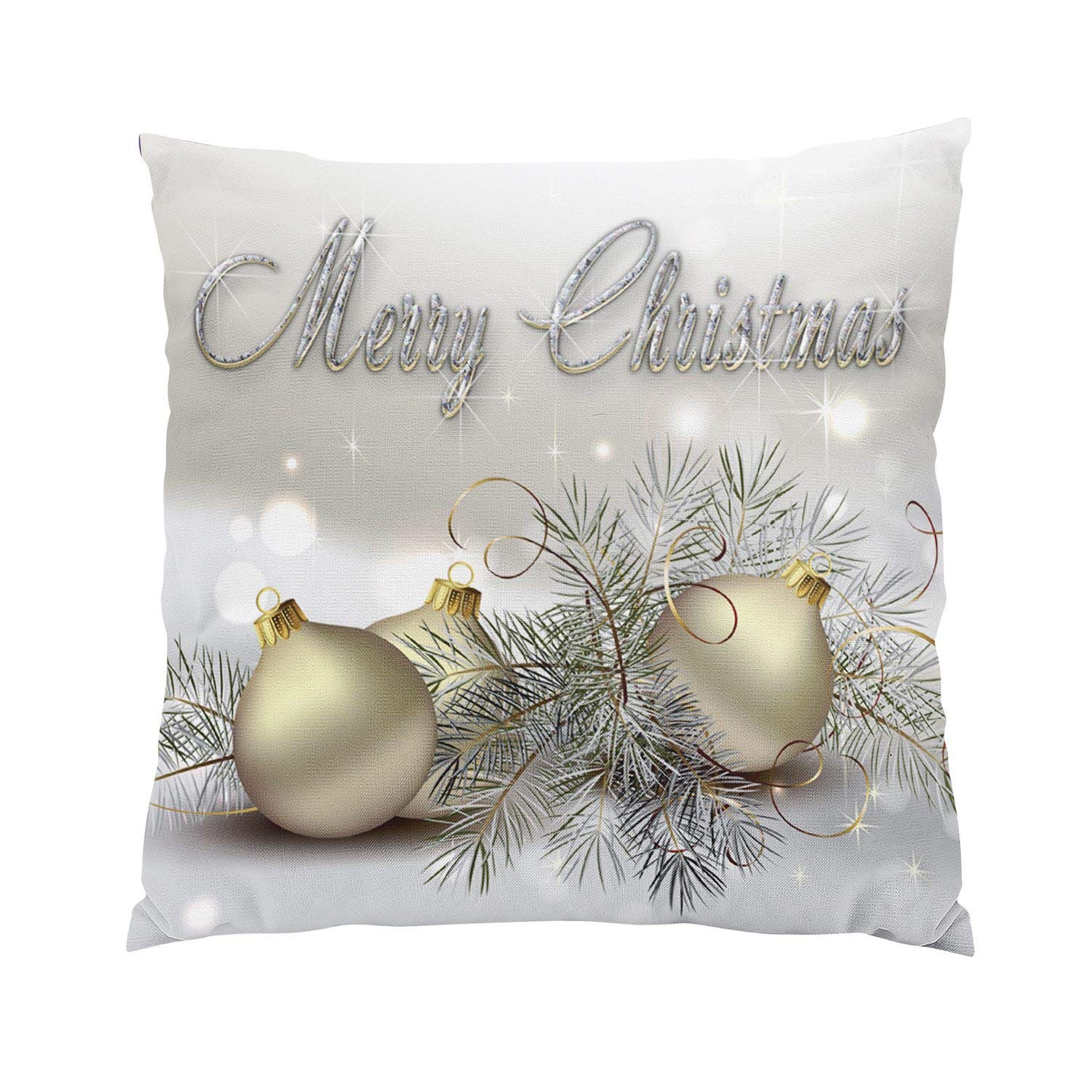 SukllyGold Silver Shimmer Christmas Ornaments Plush Hidden Zipper Home Sofa Decorative Throw Pillow Cover Cushion Case 20x20 Inch Square Design Printed Pillowcase