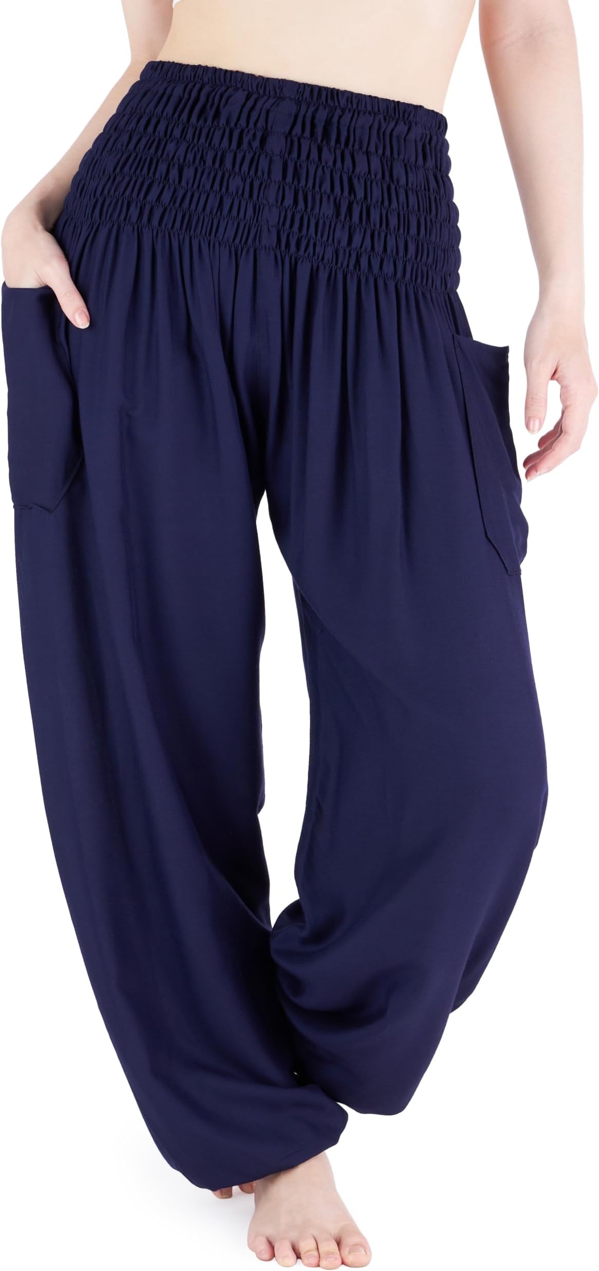 Women's Smocked Waist Plain Colors Boho Yoga Harem Pants