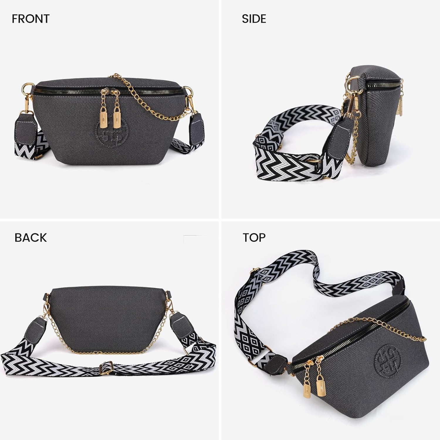 Fashion Waist Packs, Crossbody Fanny Packs for Women Leather Sling Bag Trendy Boho Chest Bags with Adjustable Shoulder Strap Belt Bag for Travel, Gym, Hiking, Cycling - Image 3