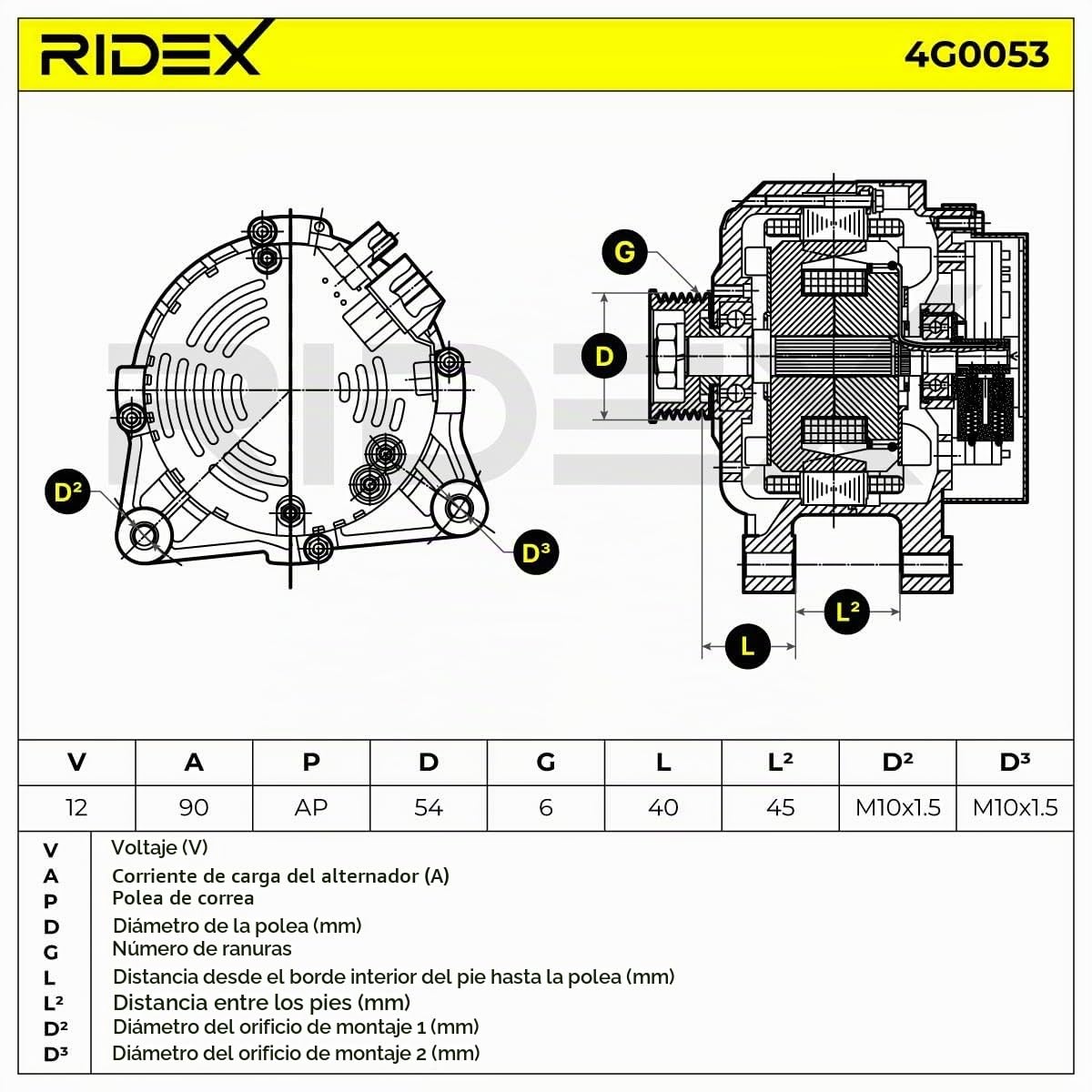 RIDEX 4G0053 Alternador Compatible con PEUGEOT 206 Fastback 2A/C