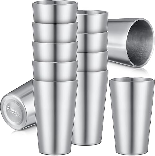 Ziliny Paquete de 12 vasos de acero inoxidable 304 de 16 onzas de doble pared de metal al vacío, vasos de metal irrompibles y apilables para