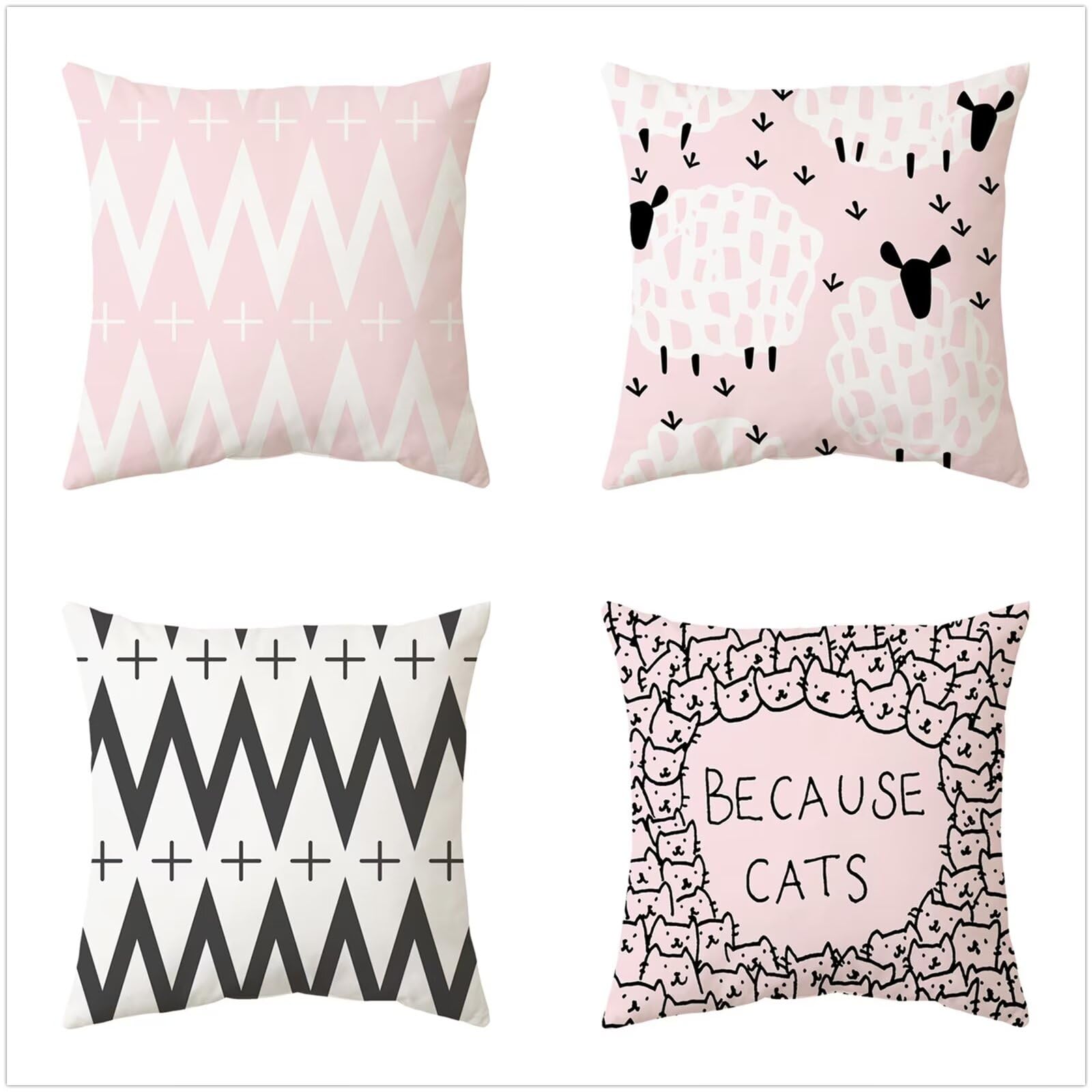 Federe per Cuscini Linen 50x50cm Set di 4 Quadrato Bifacciale Copricuscini Divano Decorativi rosa geometrico Decor Fodere per Divano Sedia Cuscini Camera da Letto Cuscini Arredo P1-236