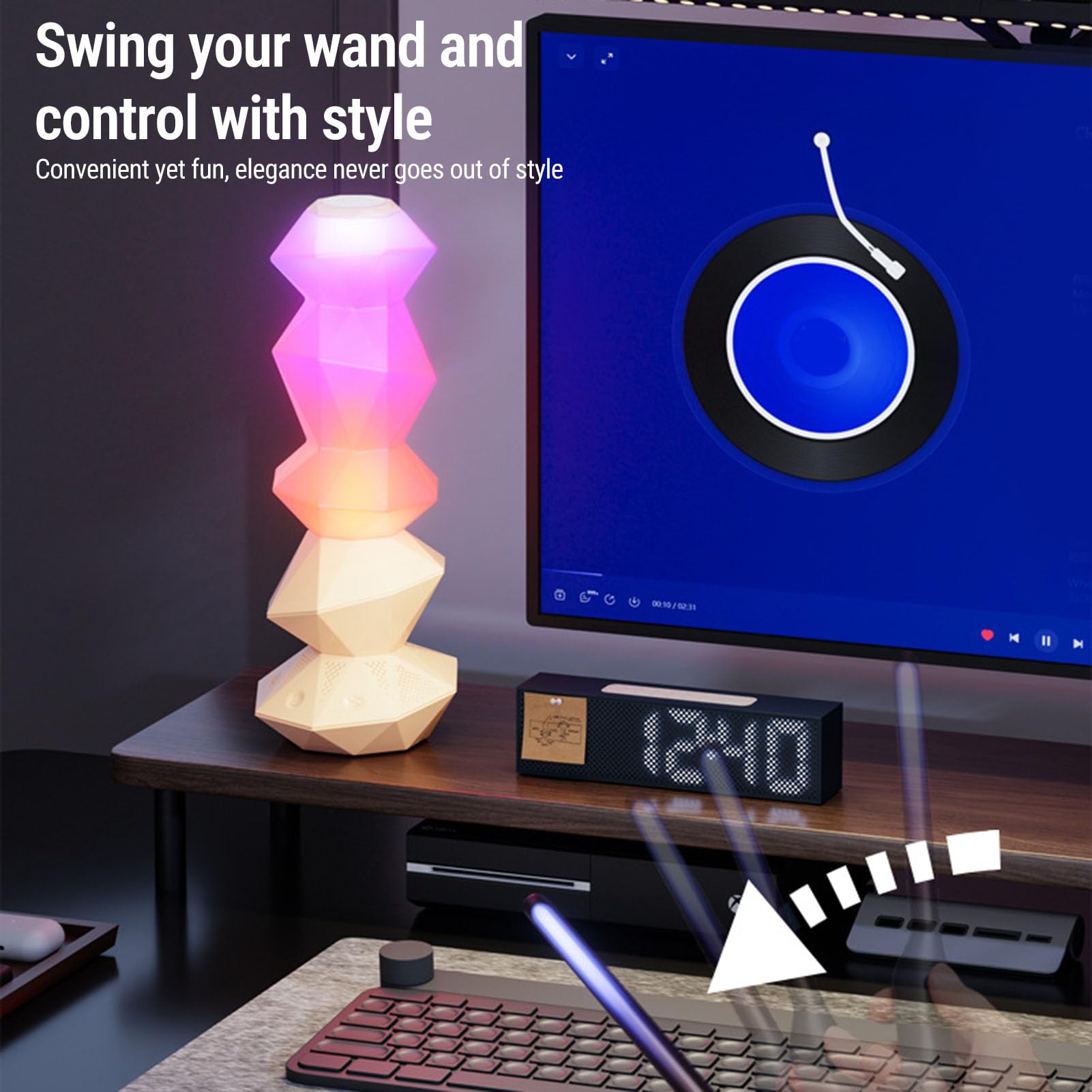 Bewinner Veilleuse Musicale avec Baguette de Commande, Lampe de Bureau RVB à Changement de Couleur avec Mode Rotatif de Synchronisation de la Musique, Veilleuse Télécommandée pour Décoration de