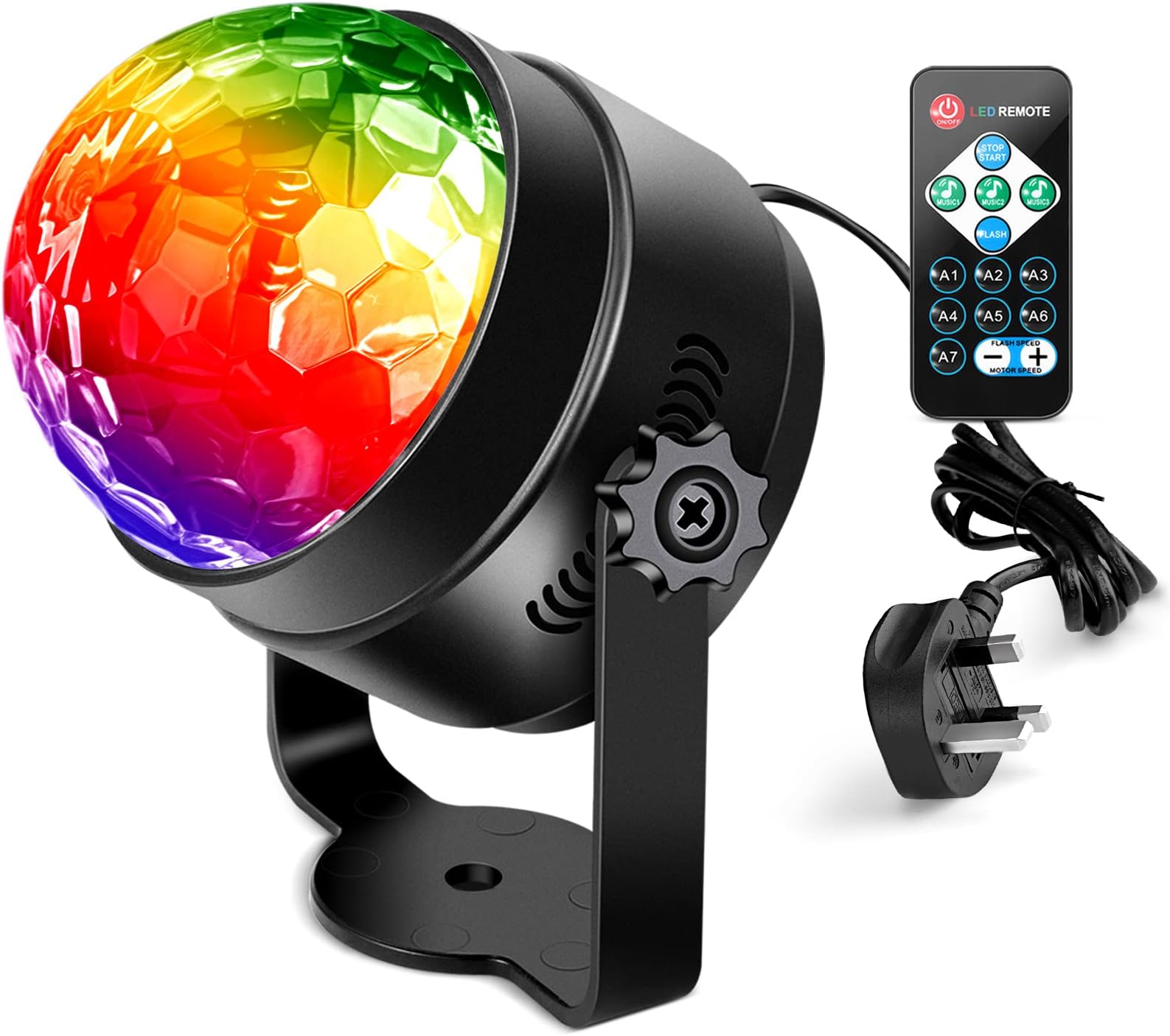 Litake Disco Ball, Remote Control DJ Lights 3W 7 Colours Strobe Light Sound Activated Party Lights For Xmas Party Pub Wedding Club Show, 1 pack