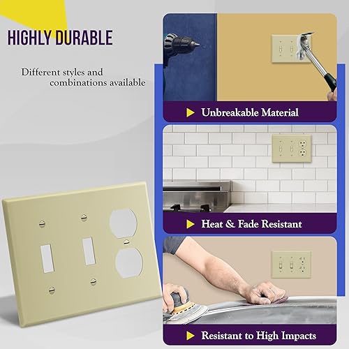Miniatura 4 de ENERLITES Placa de pared combinada de triple banda, interruptor de palanca dobleplaca de cubierta de receptáculo dúplex individual, tamaño estándar