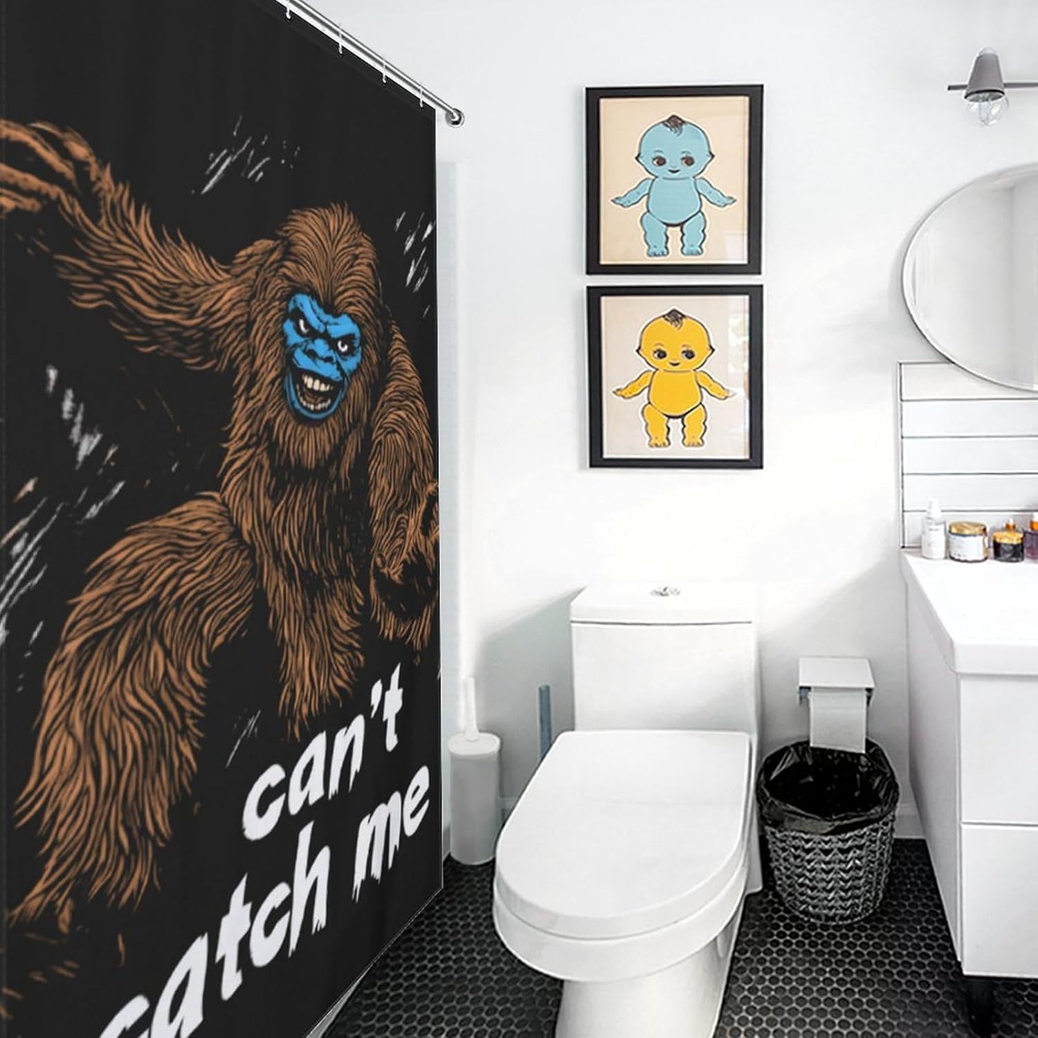 Funny Bigfoot Can't Catch Me Funny Shower Curtains Washable Bath Curtain Liner with Hooks for Bathroom Bath Tubs