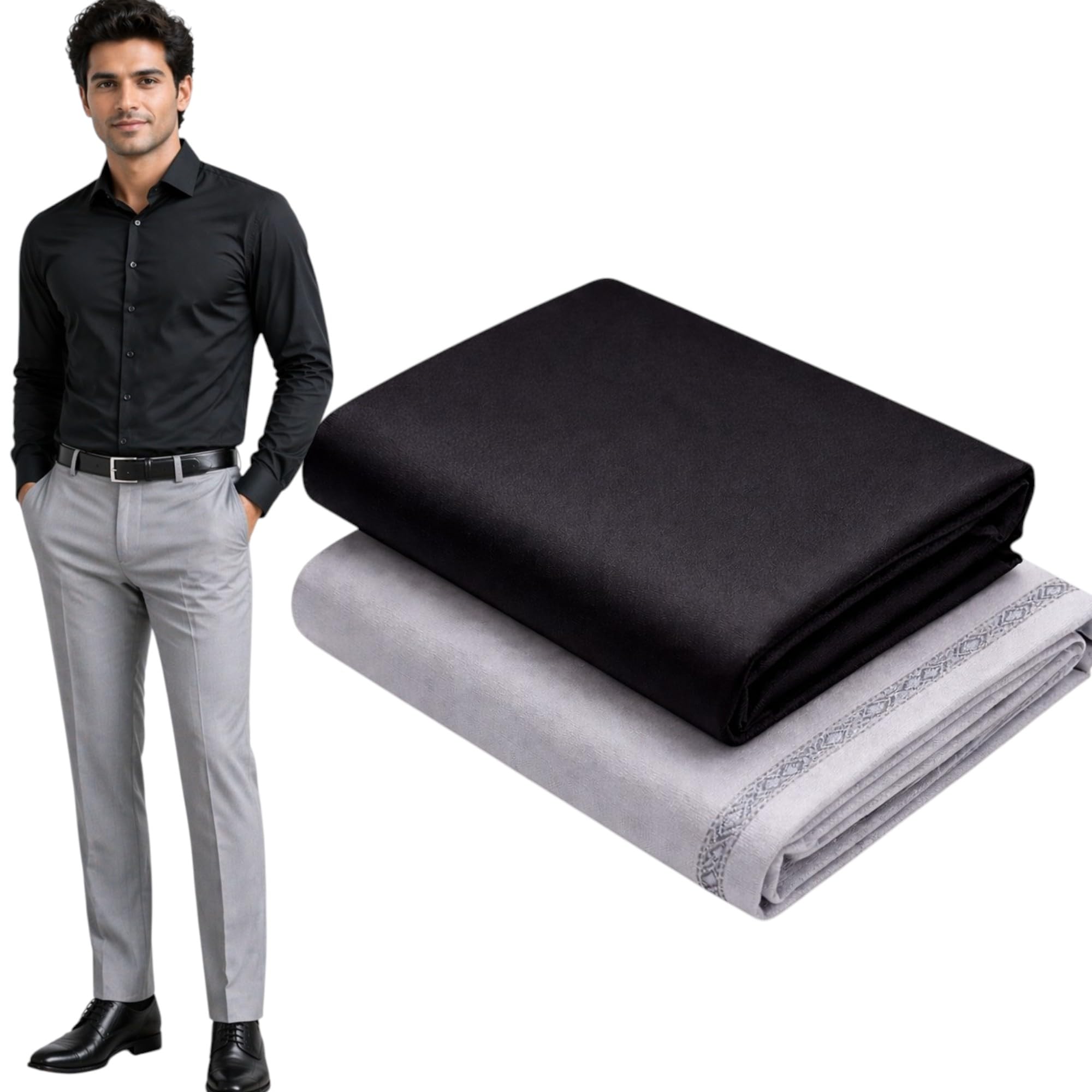 Men's Unstitched Shirt Pant Fabric Combo | 2.25m Shirt and 1.2m Trouser Cloth | Cotton Blend Solid Fabric Set for Formal and Casual Wear-image-7