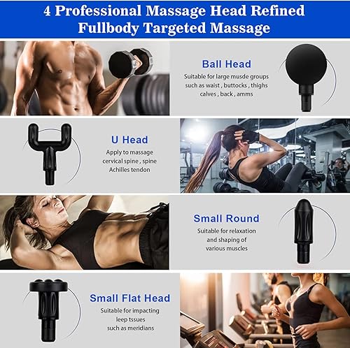 Miniatura 4 de Pistola de masaje de tejido profundo, mini pistola de masaje portátil para atletas, pistola de masaje muscular de mano con 4 cabezales de masaje, 6