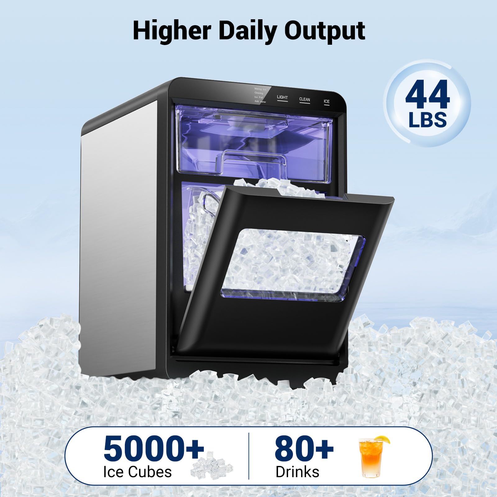 Nugget Ice Maker, Portable Countertop Ice Maker,Soft Chewable Pellet Ice Stainless Steels Nugget Ice Machine For Kitchens/Home/Office/Bar on Fridge.com - View 3
