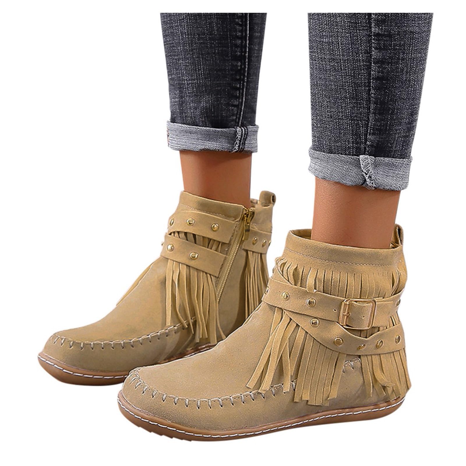 Stivaletti Donna In Camoscio Con Frange | Tacco Basso E Punta Chiusa, Perfetti Con Jeans