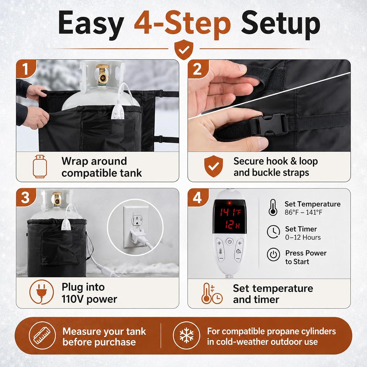 Propane Tank Heater Blanket, Gas LP Cylinder Warmer with Temperature Control, 110V Propane Tank Heating Wrap, 47.2 x 12.6 Inch Gas Cylinder Heating Pad for Winter Camping, Outdoor Use, Black