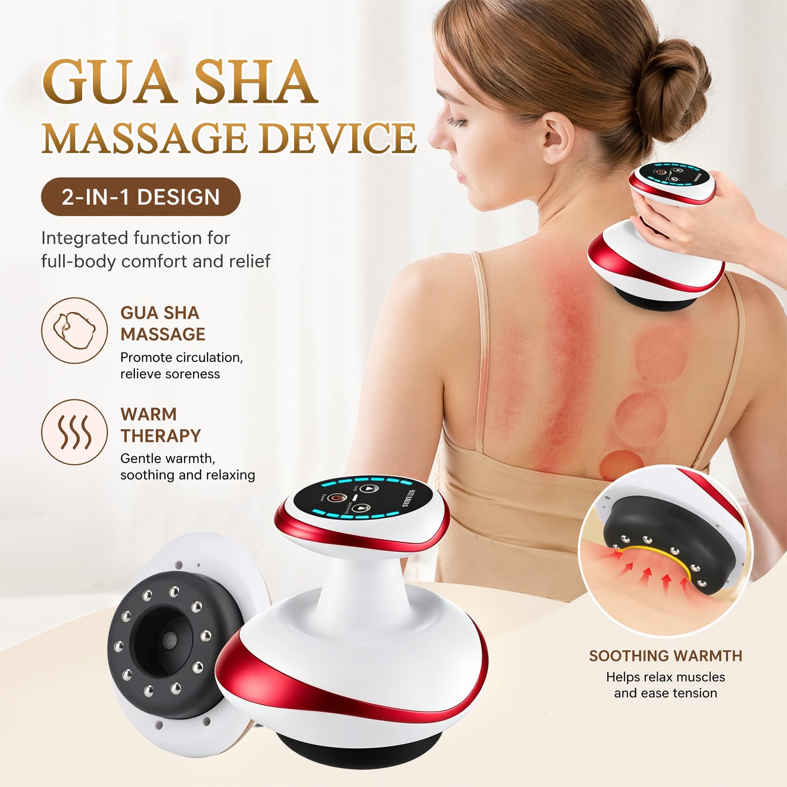 Cellulite Massagegerät, 4 in 1 Elektrischer GuaSha Massager, Elektrisch Handmassagegerät, mit Vakuum Massage, Gua Sha Elektrisch, Wärme und 9 Stufen, Schröpfmassagegerät für Bessere Durchblutung (A)