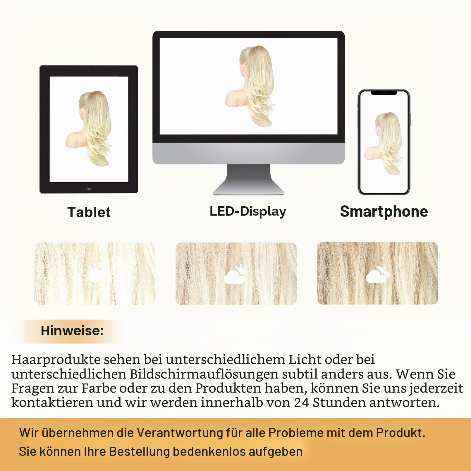 Flufymooz Ponytail Extension, 50 cm Pferdeschwanz Haarverlängerung mit Kordelzug für Frauen weiches, natürlich aussehendes synthetisches Pferdeschwanz Haarteil-Dunkelblond bis Hellblond