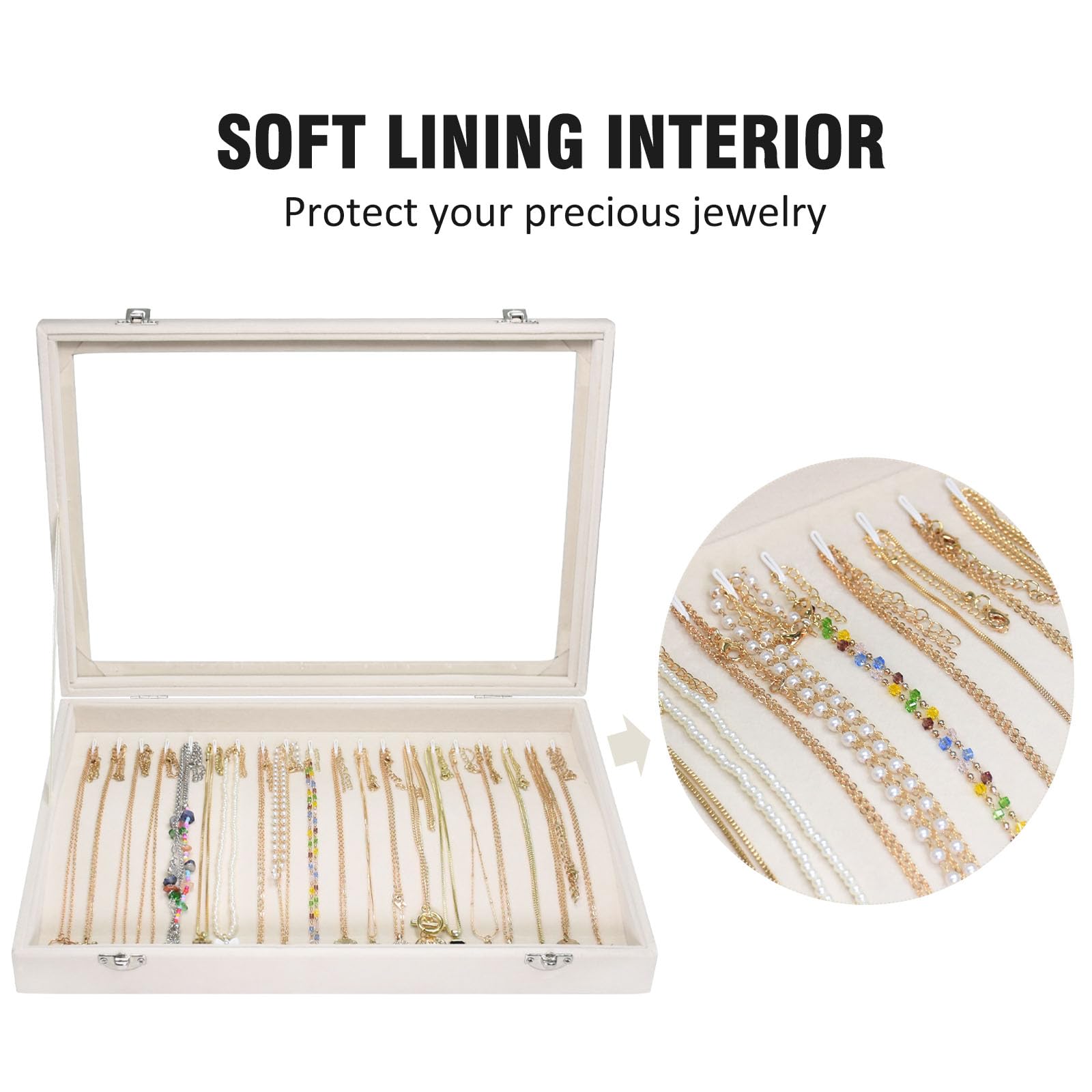 Vicoter Velvet Necklace Display Tray With 20 Hooks - Jewelry Organizer With Glass Lid, Multiple Colors - View #11