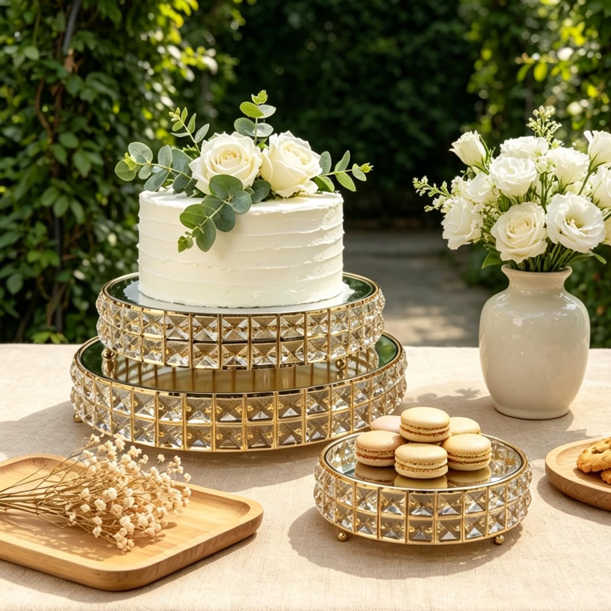 Ensemble de présentoirs à gâteaux en métal avec présentoir à cupcakes en cristal Doré