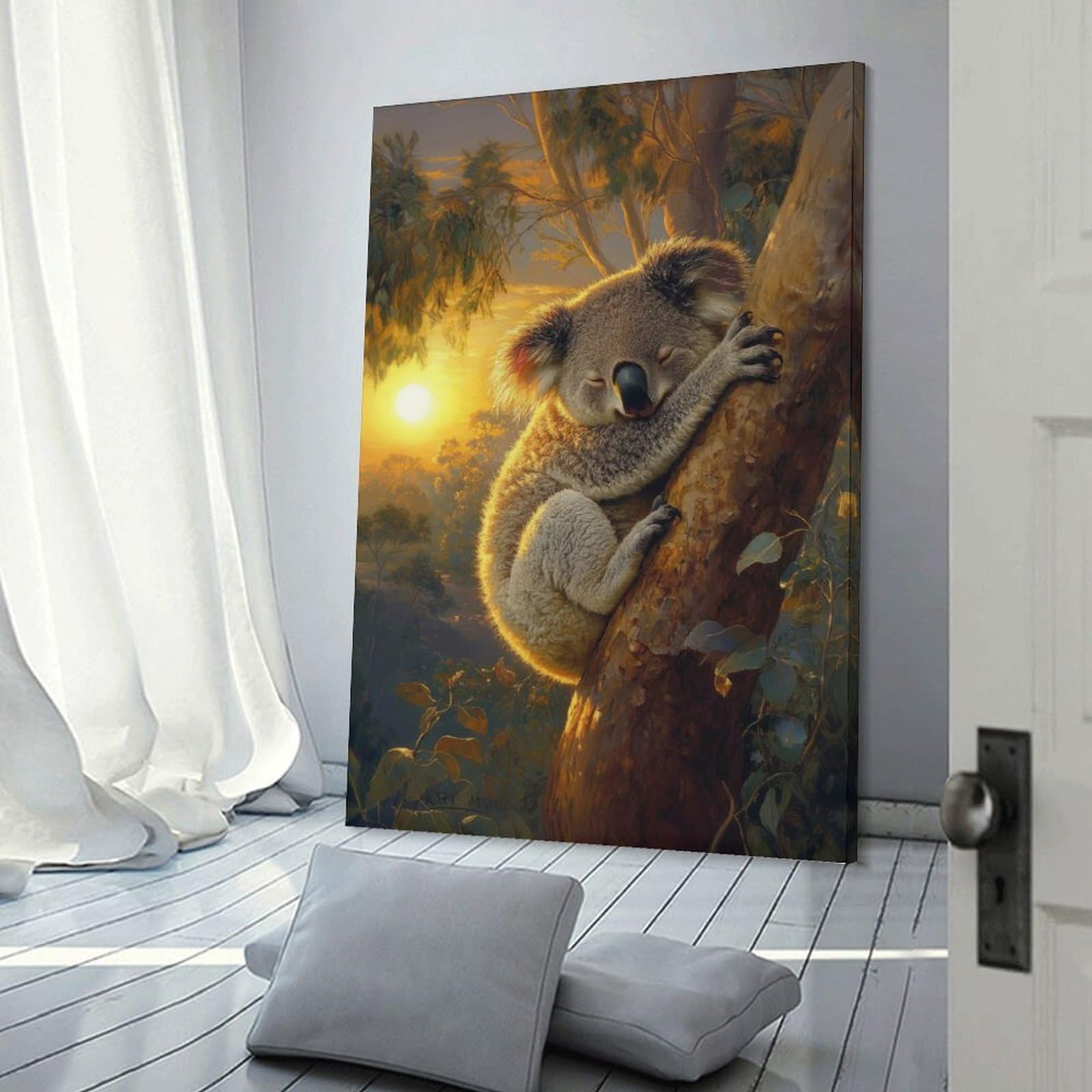 Junmoney Frame-Style-14 Koala Sunset Slumber Decorative Wall Artwork 16X24inch(40X60cm), For Corridors, Hallways Or Apartment Entries, Home Artwork For First Impressions