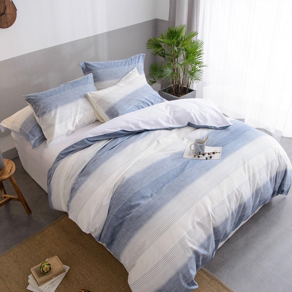 Exclusive Discount 60% Price Merryfeel Cotton Duvet Cover Set King Size,100% Cotton Yarn Dyed Textured Stripe Duvet Cover Set with Button Closure,3 Pieces Bedding Set -- Blue Review Discount Merryfeel Cotton Duvet Cover Set King Size,100% Cotton Yarn Dyed Textured Stripe Duvet Cover Set with Button Closure,3 Pieces Bedding Set -- Blue