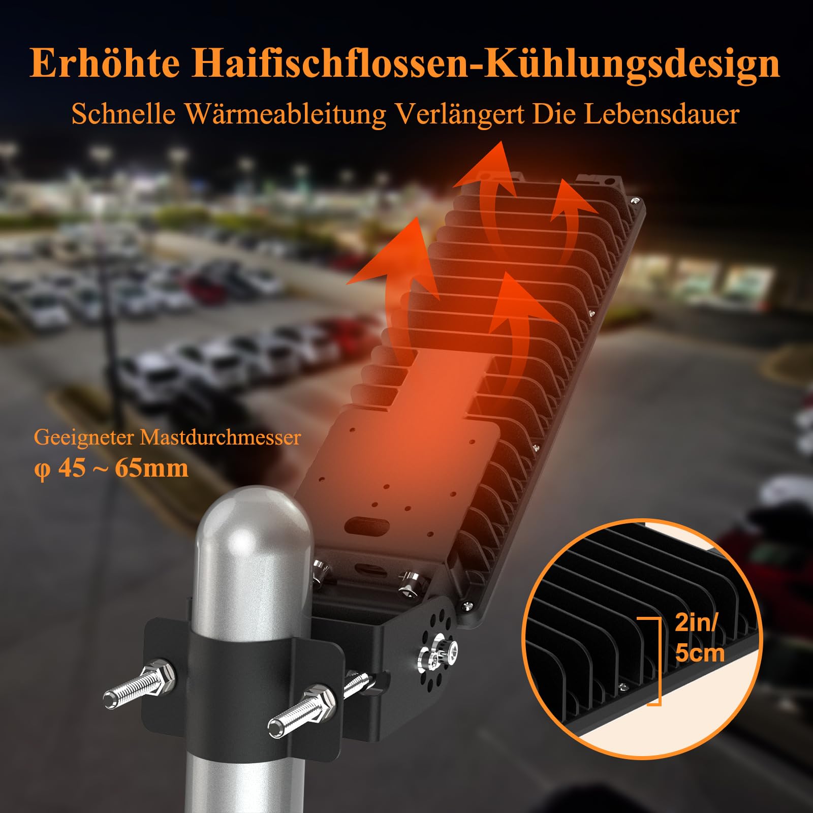 100W LED Strahler Außen, 14000LM LED-Straßenleuchte 6500K Kaltweiß Straßenlaterne Superhell Mastaufsatzleuchte IP67 Wasserdicht Flutlicht Aussen für Garten, Parkplatzbeleuchtung, Schwarz