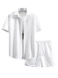 Men&apos;s 2 Piece Outfits Waffle Knit Button Down Shirt Top and Shorts Set