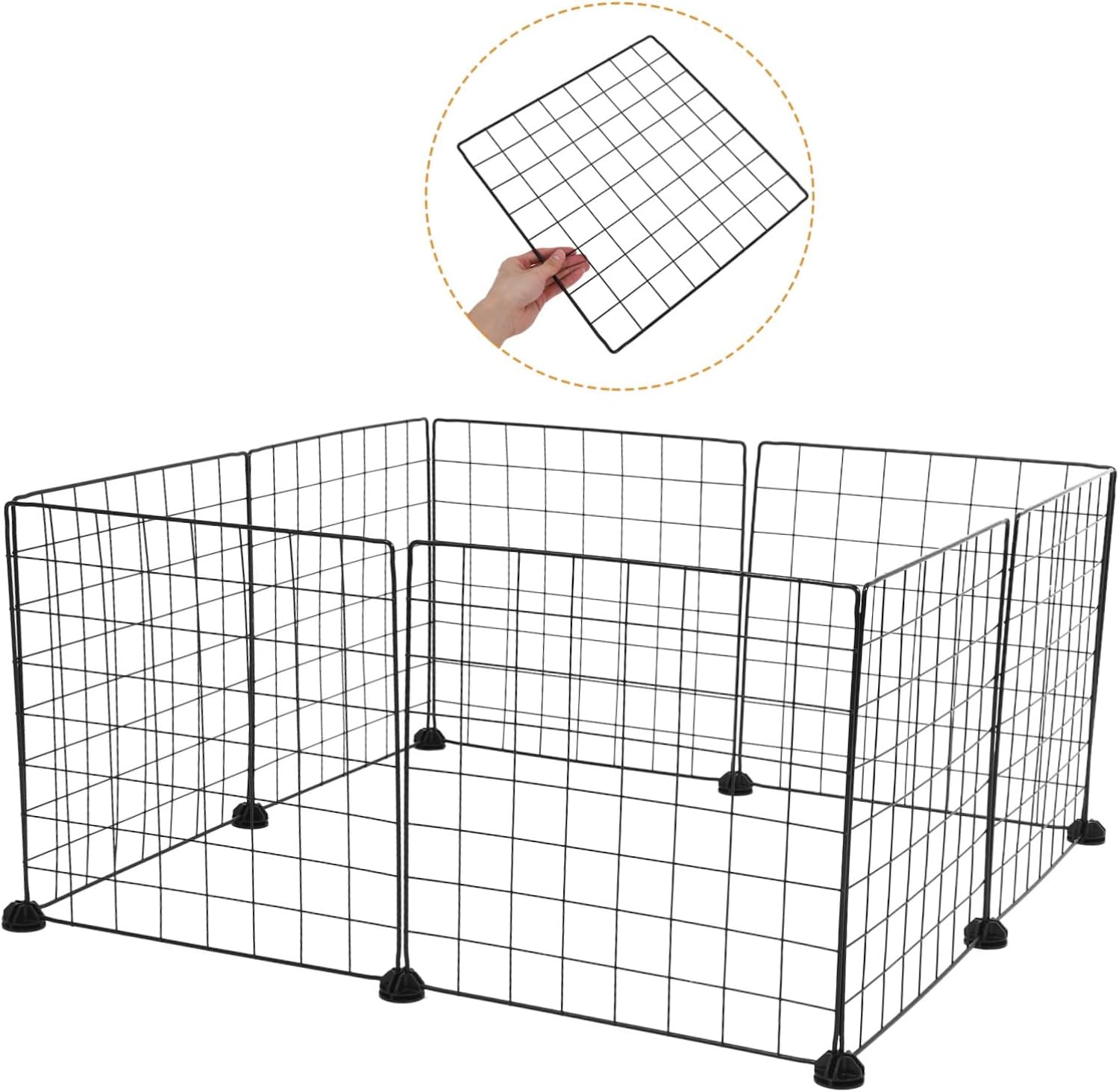 8pcs Pet Playpen with Buckles Wire Grid Panel for Rabbits Guinea Pigs and Puppies Easy Tool Setup Versatile Indoor Outdoor Fence Black