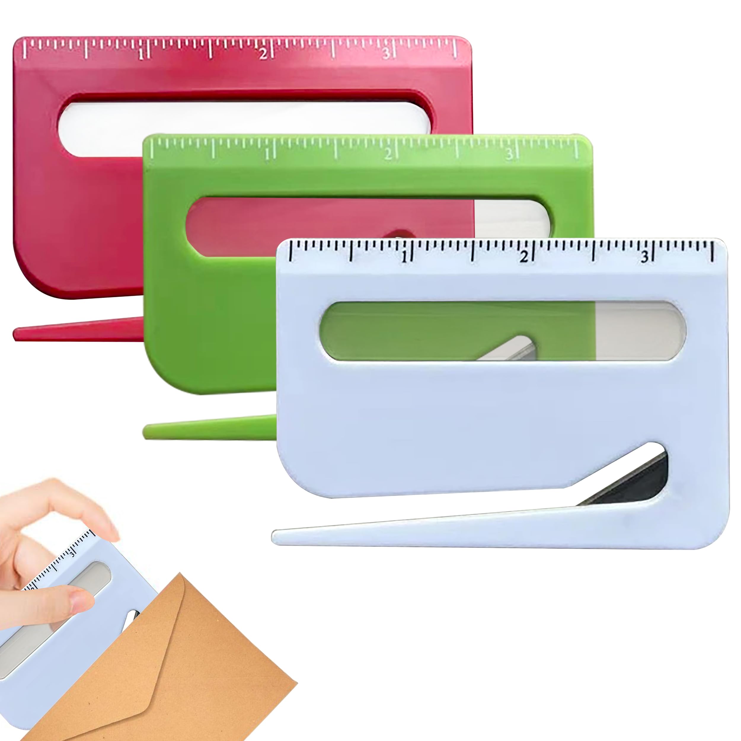 Letter Opener & Envelope Opener, 3-in-1 Mail Opener with Ruler and Magnifier – Compact Desk Stationery Tool for Home, School and Office