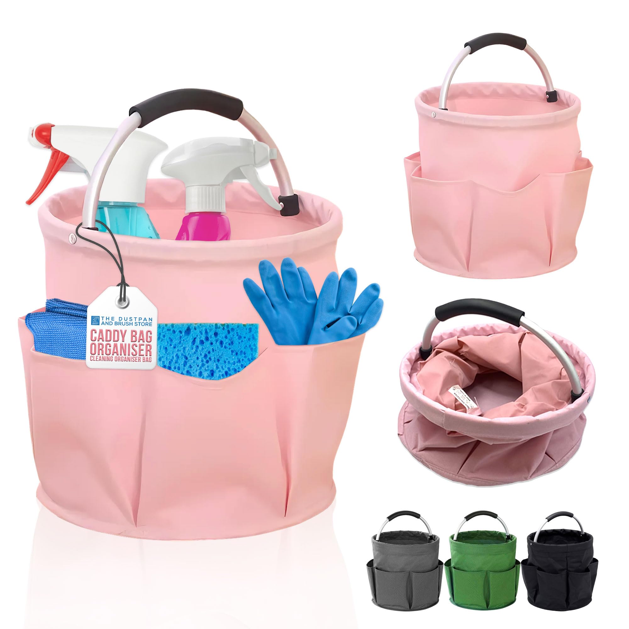 Cleaning Caddy with Handle - Tool Bag Organiser with 6 Side Pockets, 1 Large Pocket & Handle, Cleaning Bag with Foldable Design, Caddy Organiser for Home, Laundry & Car Organizer - Pink
