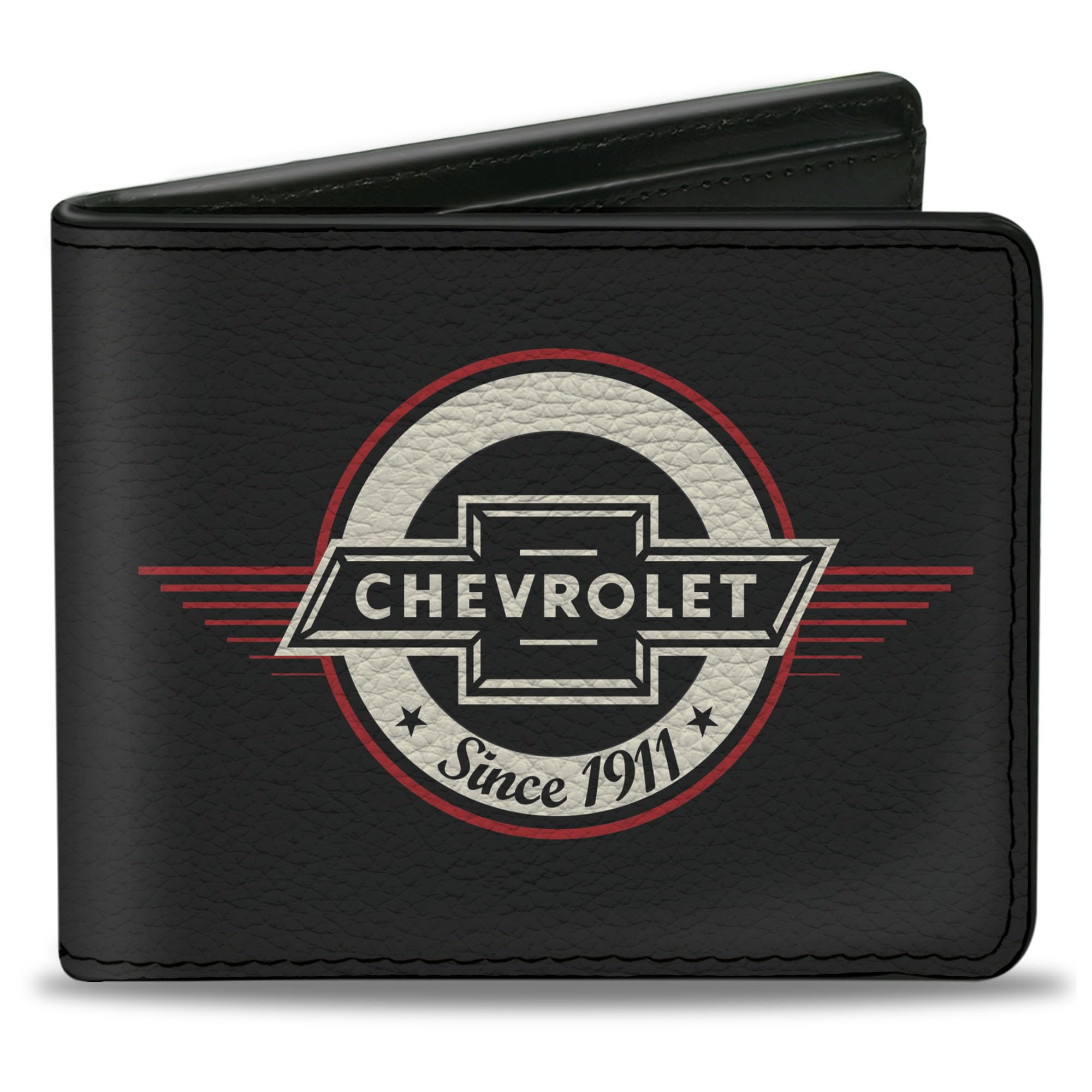 Buckle-Down mens Buckle-down Pu Bifold - Retro Chevy Bowtie Since 1911 Black/Red/Ivory Wallet, Multicolor, 4.0 x 3.5 US