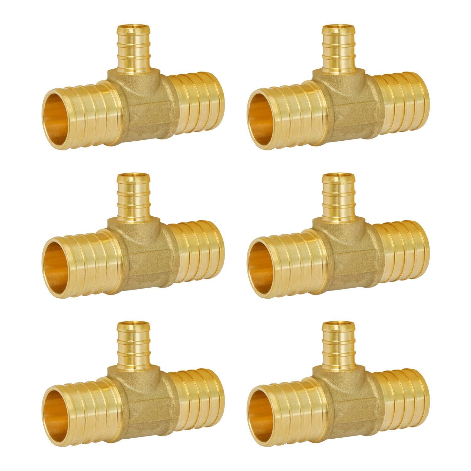 SUNGATOR PEX - Paquete de 6 camisetas reductoras de 1 x 1 x 1/2 pulgada, ajuste de crimpado de púas, sin latón de plomo