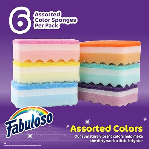 Miniatura 8 de Fabuloso Esponjas Rainbow 6 CT  Esponjas de colores surtidos sin arañazos para platos y superficies  6 esponjas arcoíris para lavar platos de