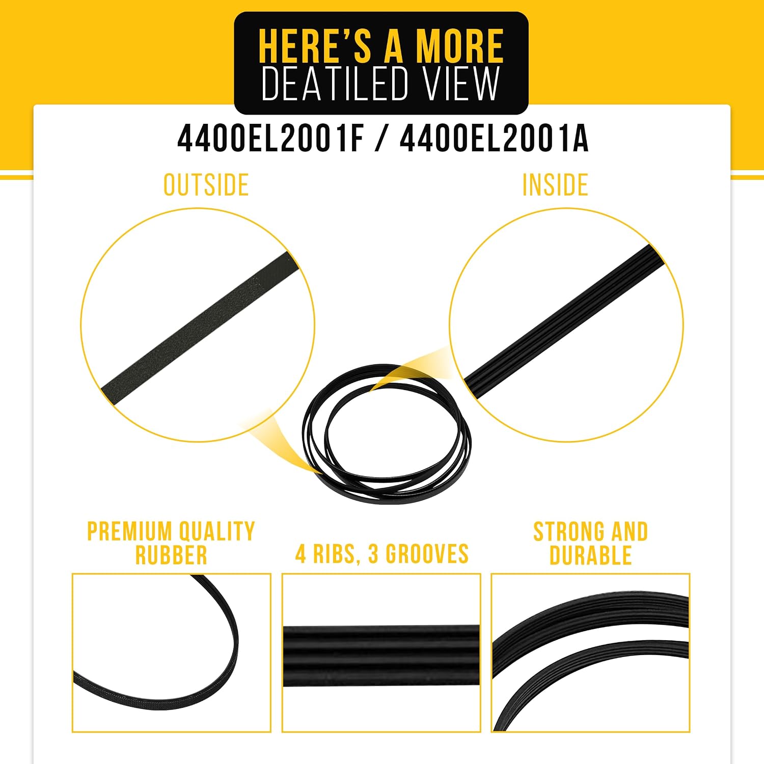 PartsBroz 4400EL2001F 4400EL2001A Dryer Drum Belt for LG DLE7300WE DLEX3470V DLE1101W DLE2101W DLE3170W DLE3777W DLGX3571V DLE5977W DLE2050W DLE2250W DLE4801W DLE5955G DLE5977S DLE2516W DLE7100W