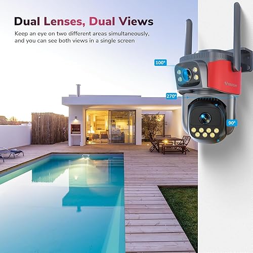 Miniatura 2 de VSTARCAM Cámara de seguridad de doble lente de 4MP+4MP para exteriores, 2K, panorámica e inclinación de 360, detección de movimiento PIR, alarma de