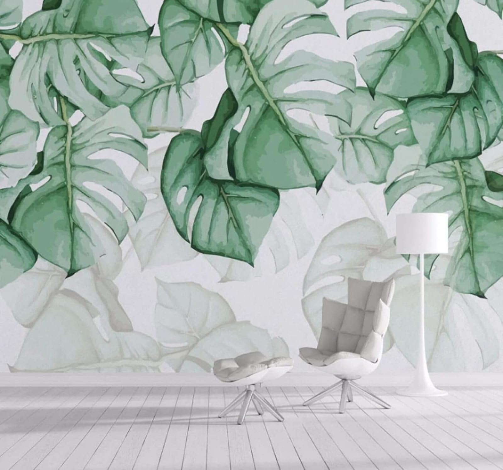 XLMING Fresh Hand Drawn Tropical Plants Green Leaves 3D Wallpaper Luxury Silk Study Dining Feature Sofa Grey Bedroom Living Room Tv Decorative Wall-400cm×280cm