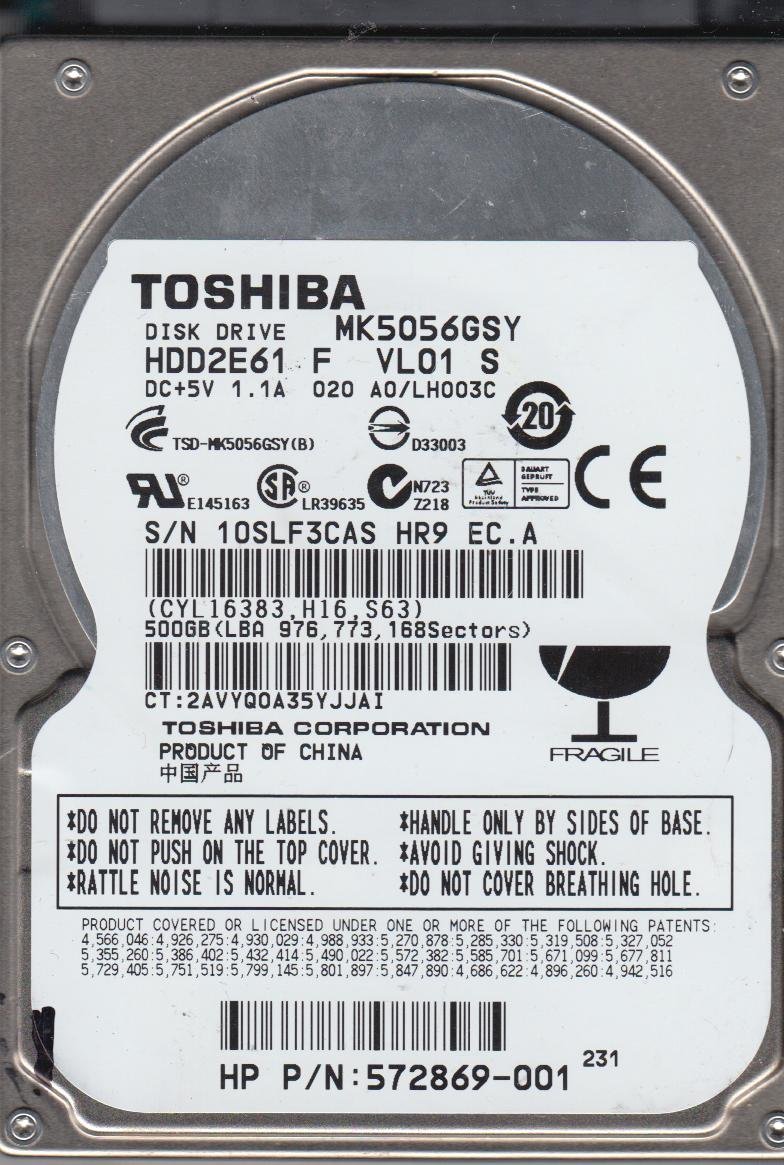 Amazon | mk5056gsy、a0 / lh003 C、hdd2e61 F vl01 S、Toshiba 500 GB