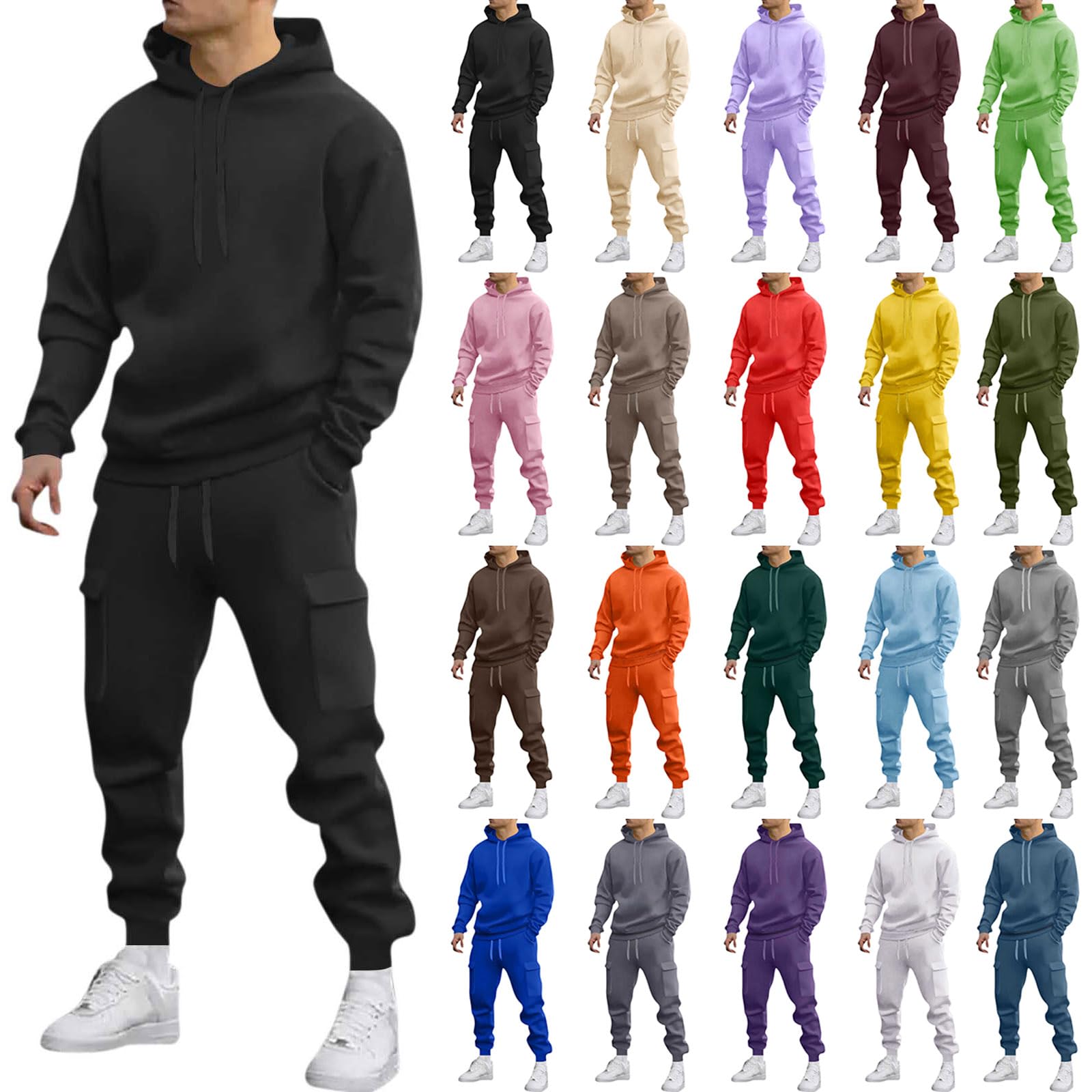 Survetement Homme Ensemble Ensemble Jogging Homme 2 Pièces Sweat Hoodies Et Pantalon Jogging Survêtement De Sport Couleur Unie Ample Et Confortable Combinaison De Sport pour Gym Et Fitness