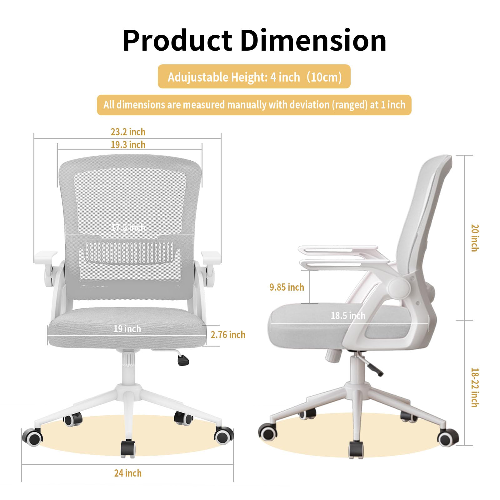 naspaluro Sedia da Ufficio Scrivania Ergonomica, Con Braccioli Pieghevoli, Altezza Regolabile, Seduta e Schienale in Rete Respirante, Girevole con Ruote, Funzione Oscillante Grigio