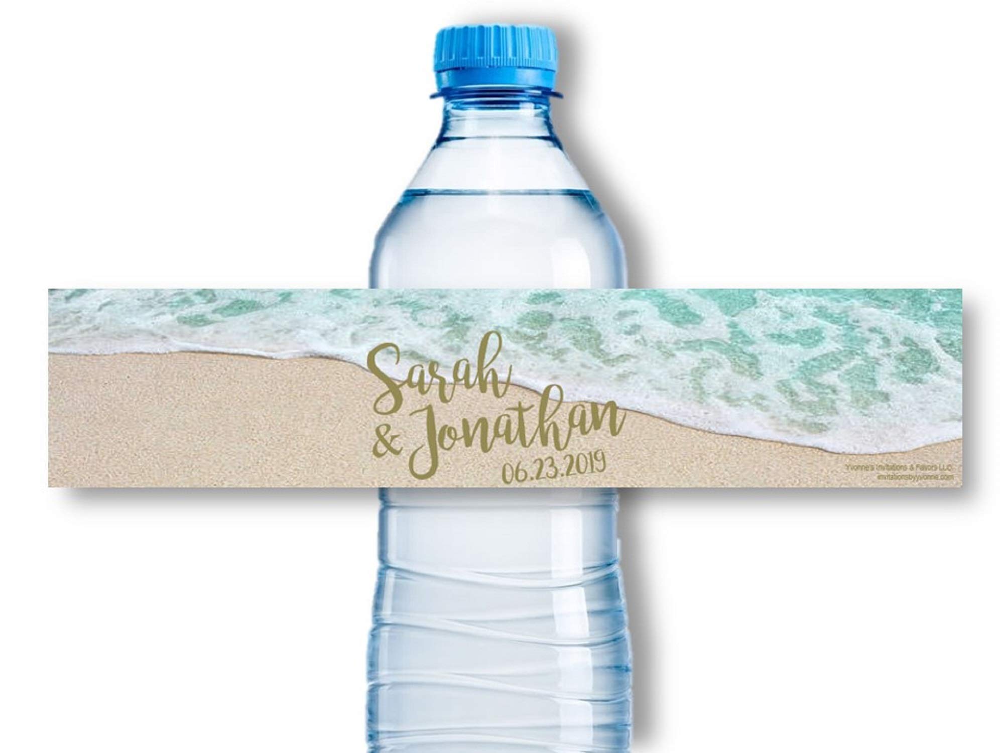 Beach Water Bottle Labels Wrappers Personalized - Wedding-Bridal Shower-Birthday-Sweet 16 Beach Themed Event (Set of 12)