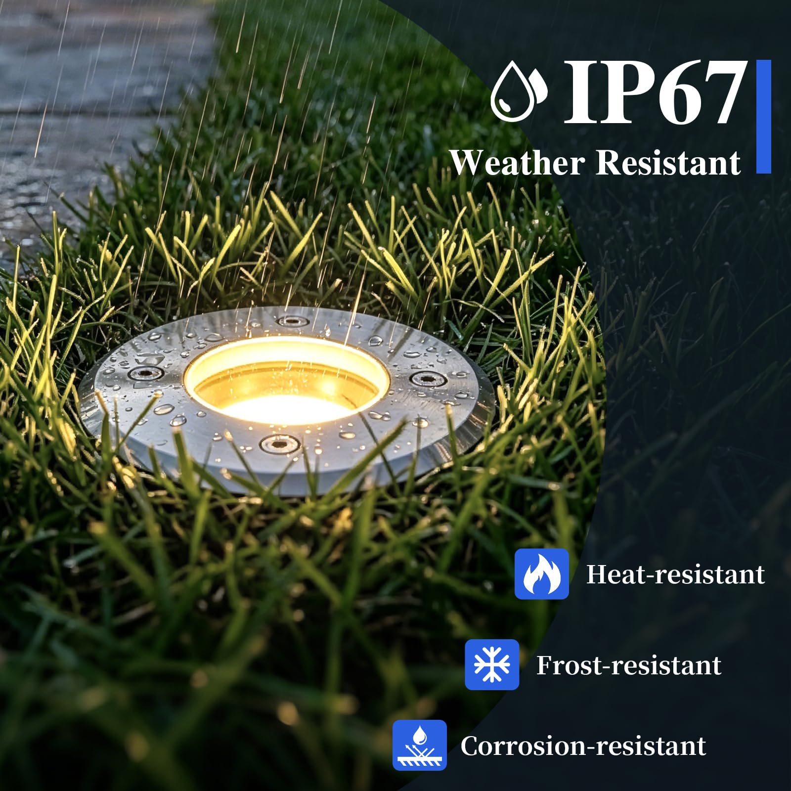 GeyouLux Runder Bodenstrahler Außen, mit 6W GU10 Leuchtmittel, IP67, 4 St | 2700K Warmweiß, LED überfahrbarer Edelstahl Bodeneinbaustrahler für Rasenflächen, Einfahrten, Terrassen, Gärten