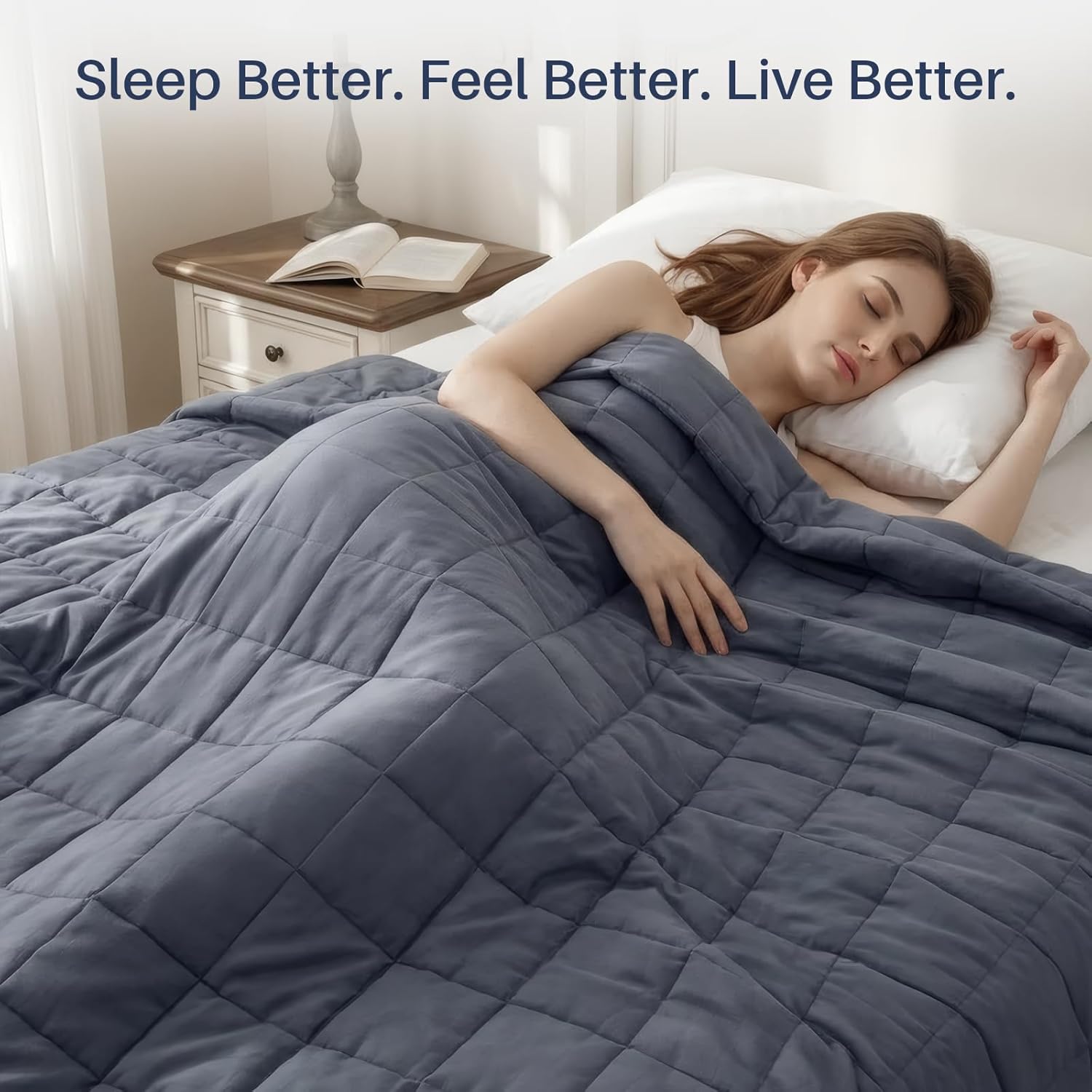 Weighted Idea Weighted Blanket for Adults (Dark Grey,48"x72",20lbs) Cooling Breathable Heavy Blanket with Premium Glass Beads All-Season Soft Thick Comfort