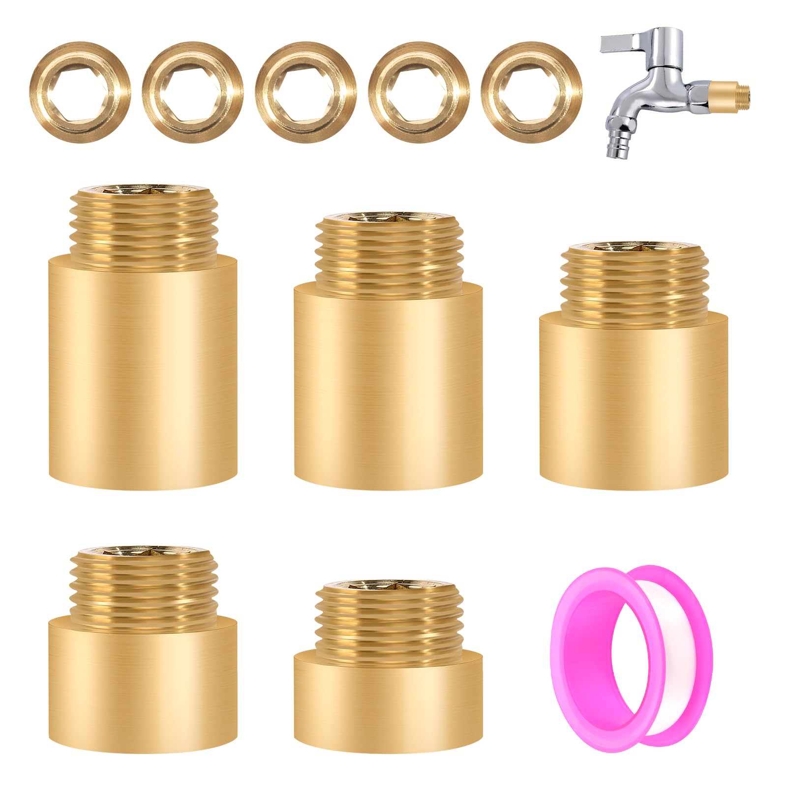 5 Stück Hahnverlängerung 1/2 zoll, 1/2 zoll Verlängerung Messing Hahnverlängerung x10mm, 15mm, 20mm, 25mm Anschluß Verlängerung für Trinkwasser und Heizung Installation