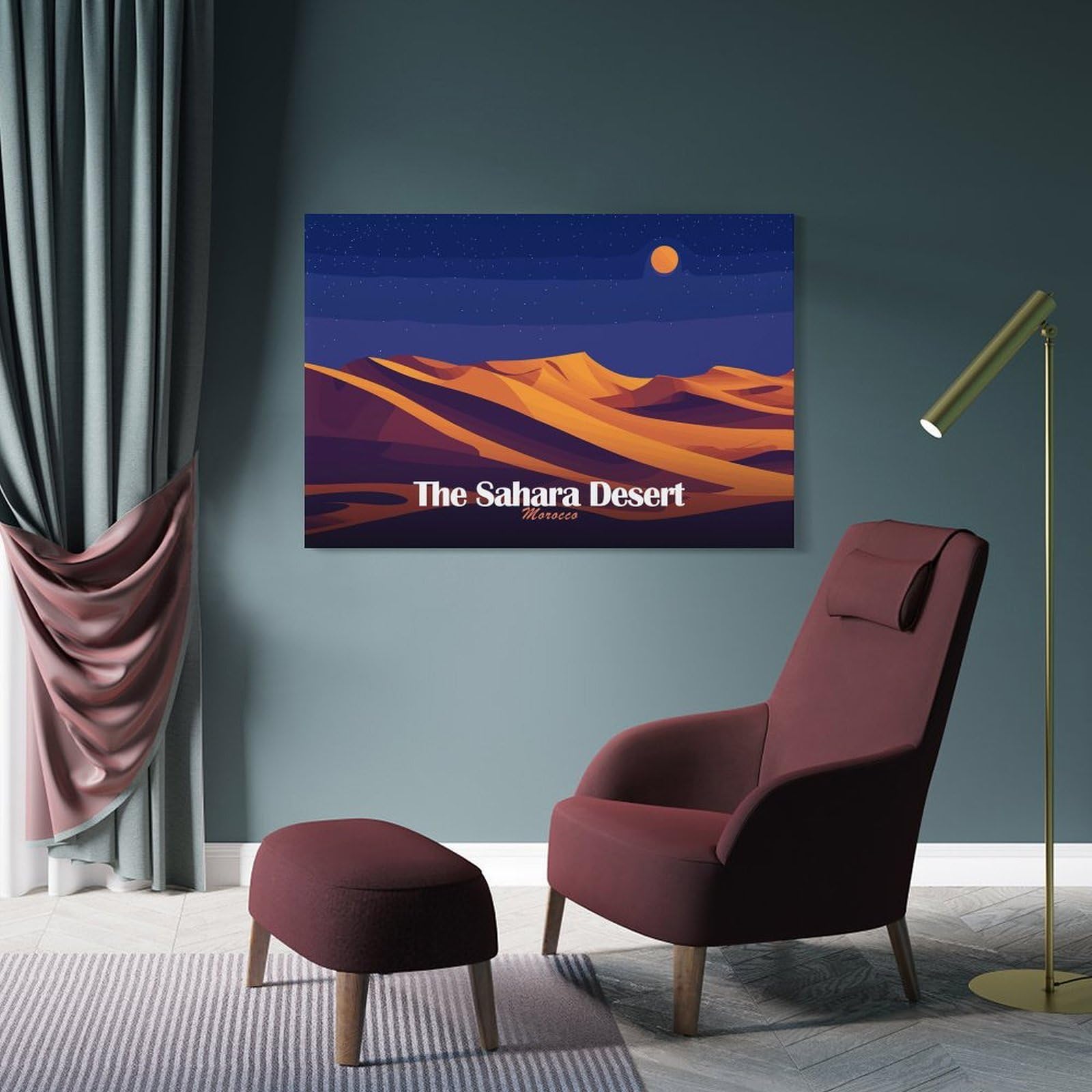 Junmoney Frame-Style-10-1 Sahara Desert At Night Illustration Hanging Wall Art, 20X30inch(50X75cm), For Bedroom Decor, Cosy Corners Or Studios, An Easy Wall Refresh For Bedrooms