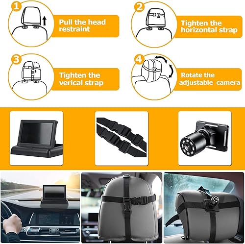 Miniatura 4 de Itomoro Espejo de coche para bebé, mira al bebé en el asiento trasero con visión amplia cristalina, cámara dirigida al bebé fácilmente para observar