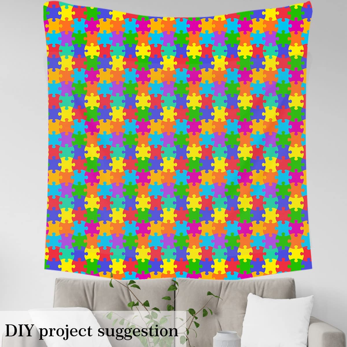 Puzzle Upholstery Fabric by The Yard,Colorful Puzzle Games Outdoor Fabric by The Yard,Rainbow Geometric Pattern Decorative Fabric for Upholstery and Home DIY Projects,1 Yard,(L92*W150cm) Colorful - Image 4
