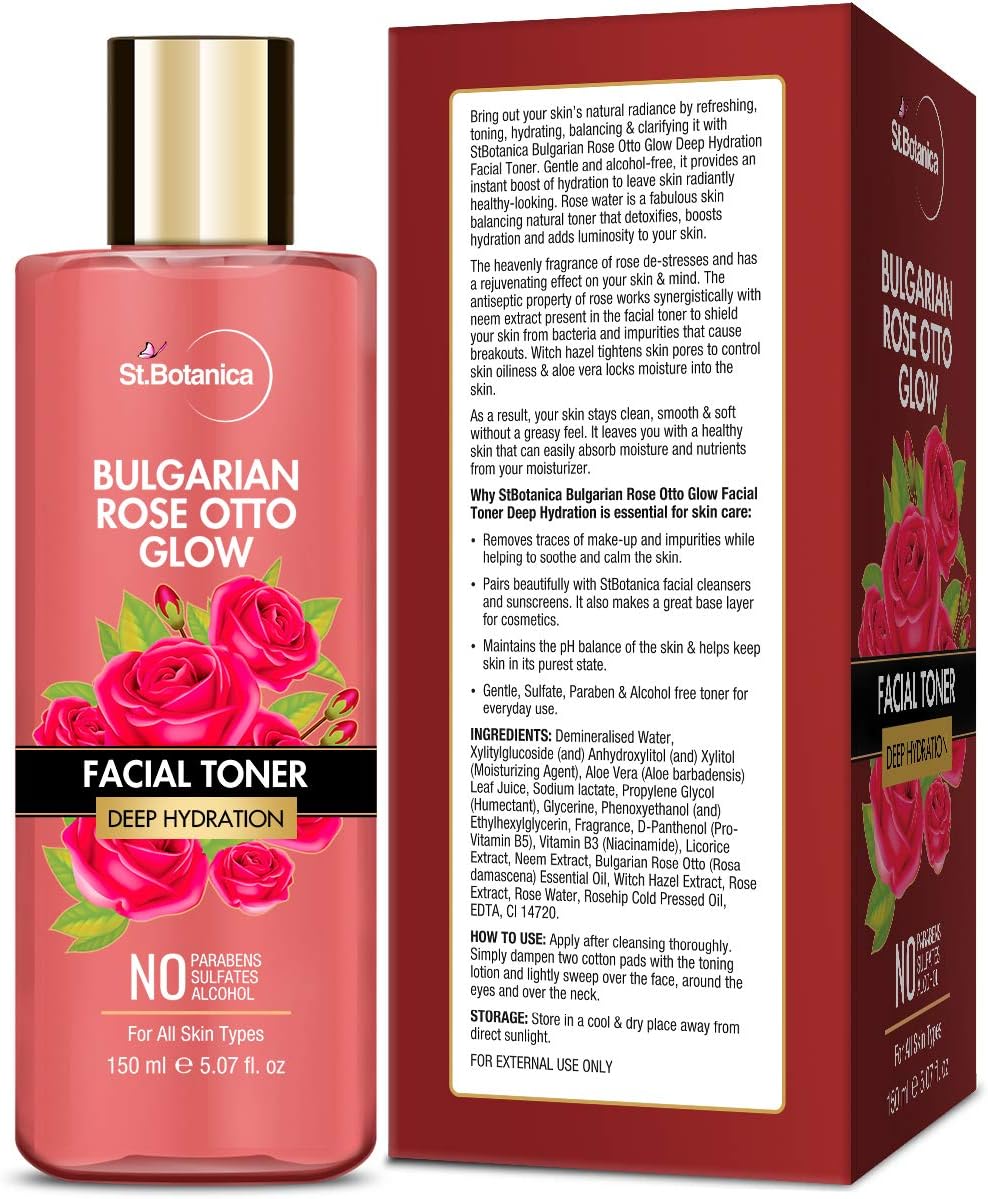 StBotanica Bulgarian Rose Otto Glow Deep Hydration Facial Toner | Deep Hydration | No Paraben, SLS & Alcohol - 150ml