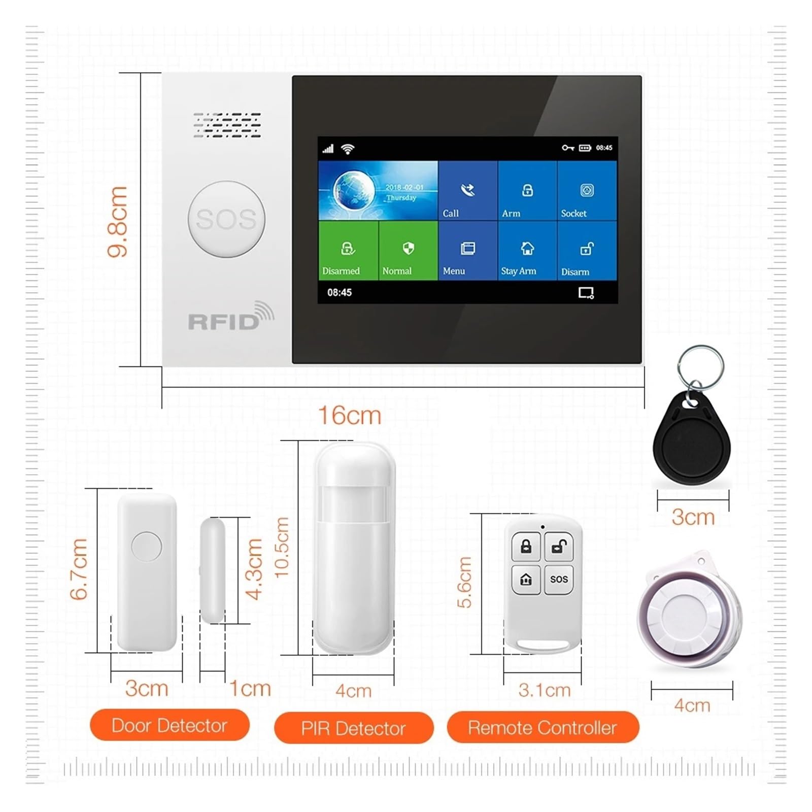 Sistema di Allarme di Sicurezza Domestica, Smart Alarm Wireless Home gsm GPRS Antifurto Sicurezza Domestica con di Allarme Sensore Movimento(Kit)