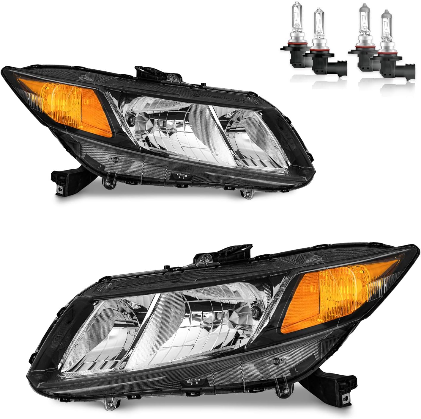 Headlights Assembly for 2012-2015 Honda Civic 4Dr Sedan, for 2012-2013 Honda Civic 2Dr Coupe, High/Low Beam W/Bulbs, Driver & Passenger Side