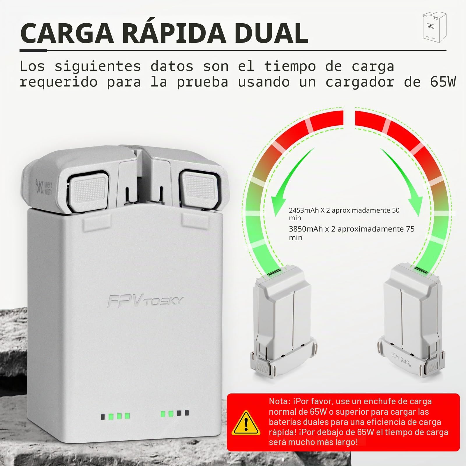 FPVtosky Cargador de batería para dji Mini 5 Pro/4 Pro/ 3/3 Pro Accesorios, Centro de Carga de baterías, estación de Carga de baterías en Paralelo (batería no incluida)